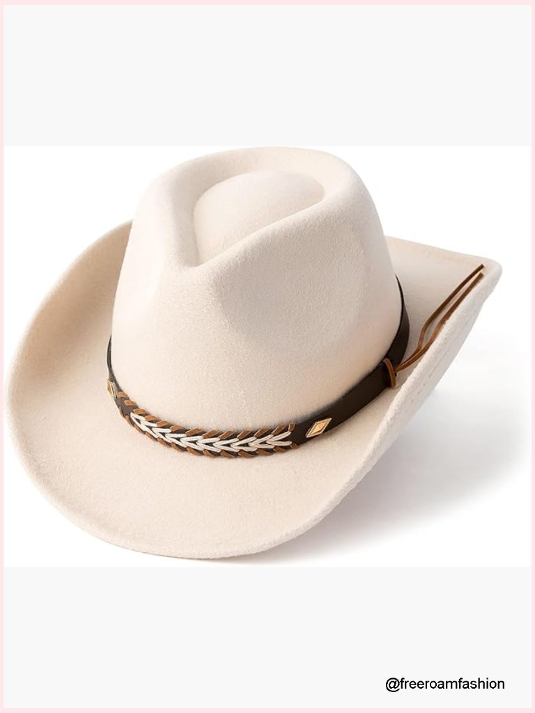 Wide Brim Felt Cowboy Hat Unisex Adjustable Western Fedora